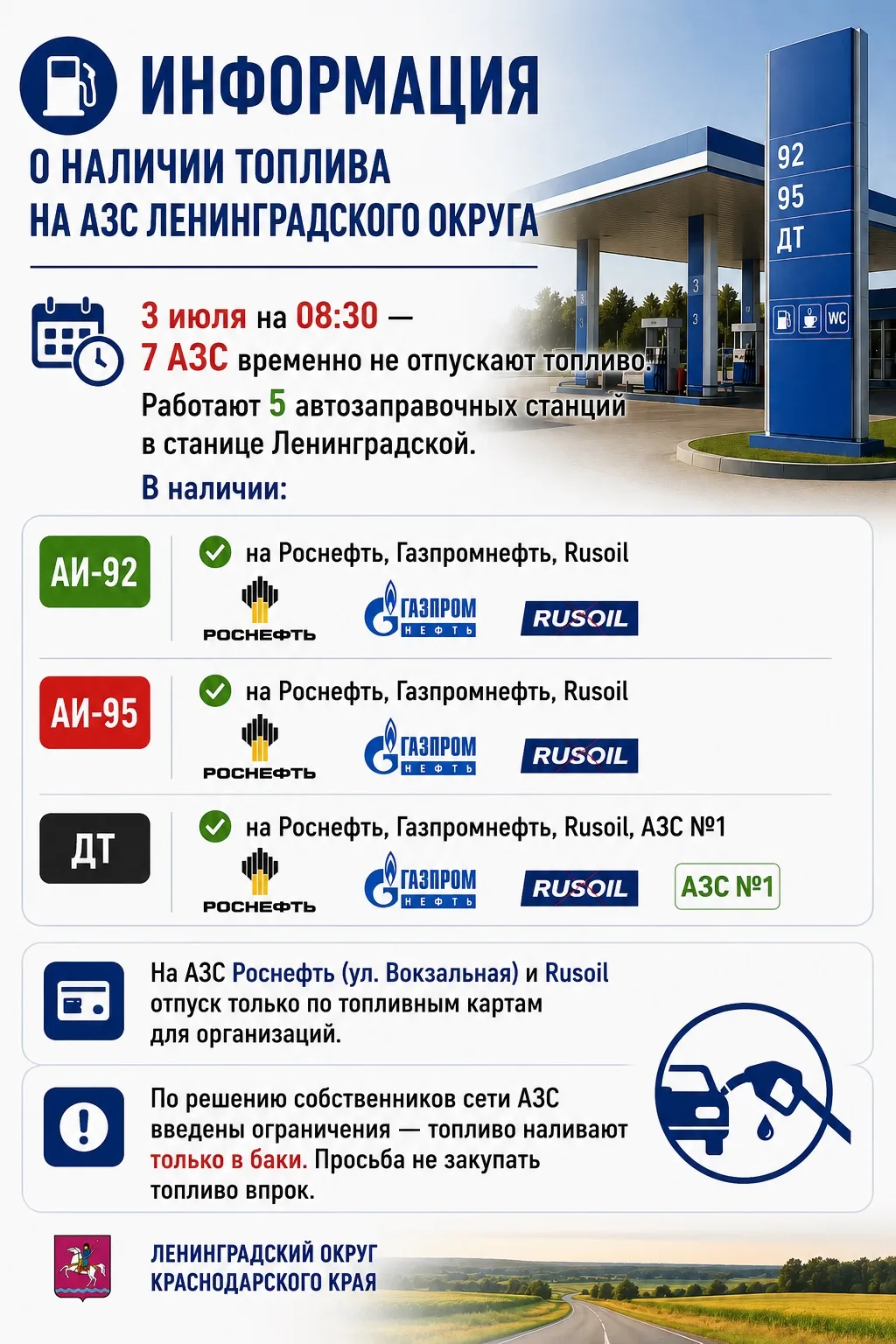 Информация о наличии топлива на АЗС Ленинградского округа.