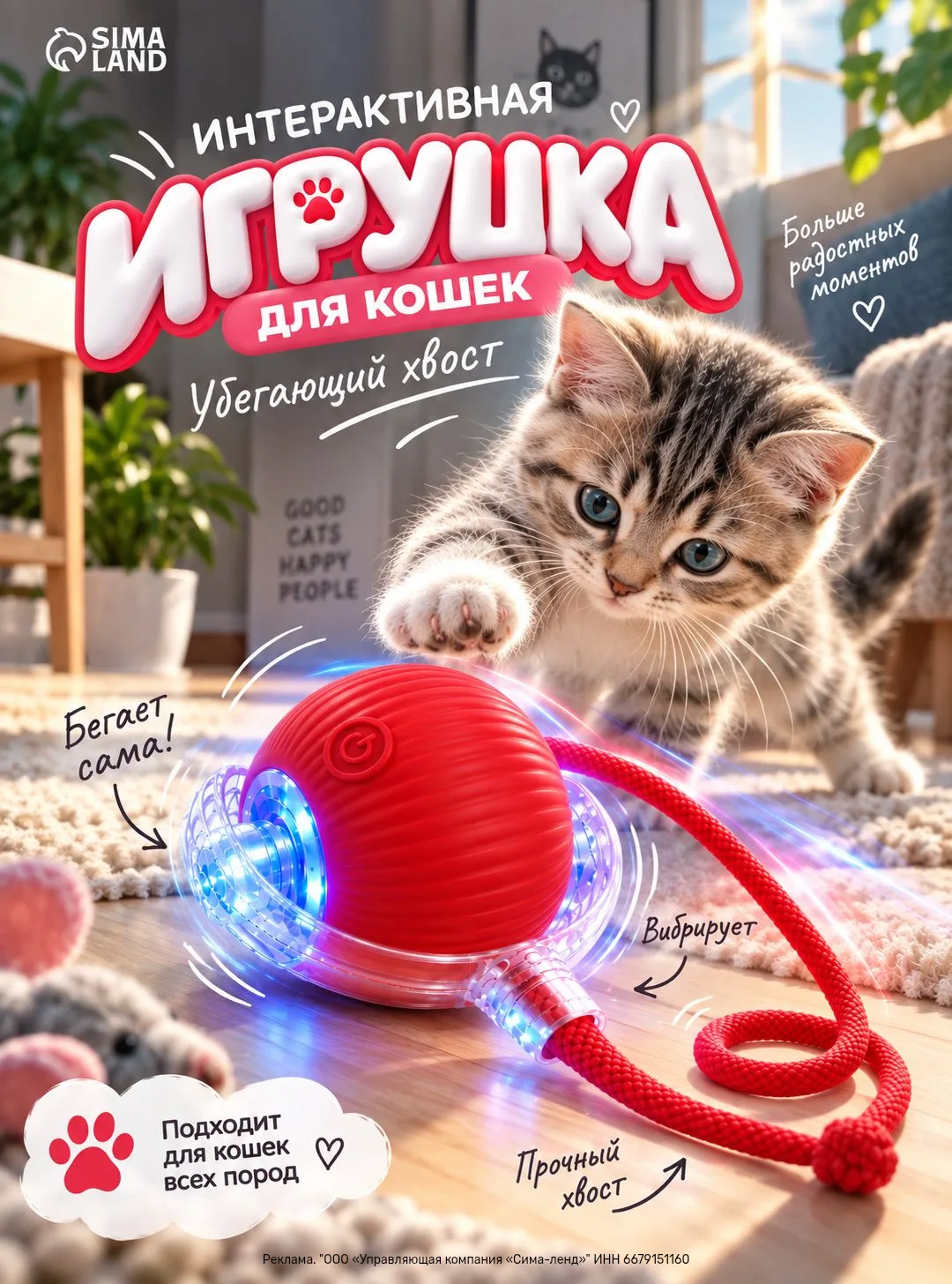 Интерактивный умный мячик с хвостиком превращает обычную игру в охоту: