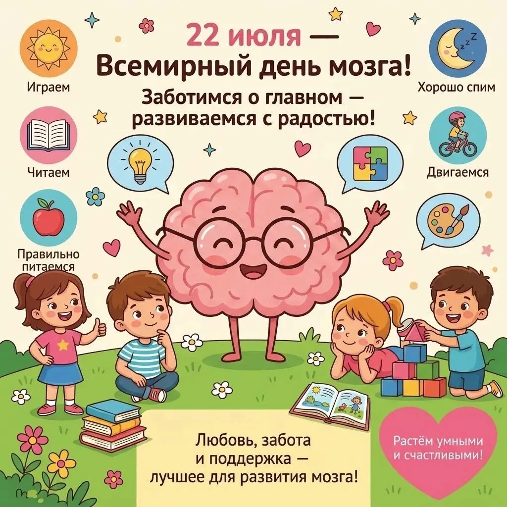 ✅🧠22 июля отмечается «Всемирный день мозга».
👩‍🏫Развитие ребёнка должно быть не только полезным, 