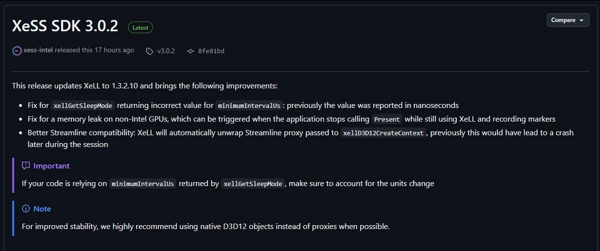 Intel выпустила XeSS SDK 3.0.2 с исправлениями для Xe Low Latency