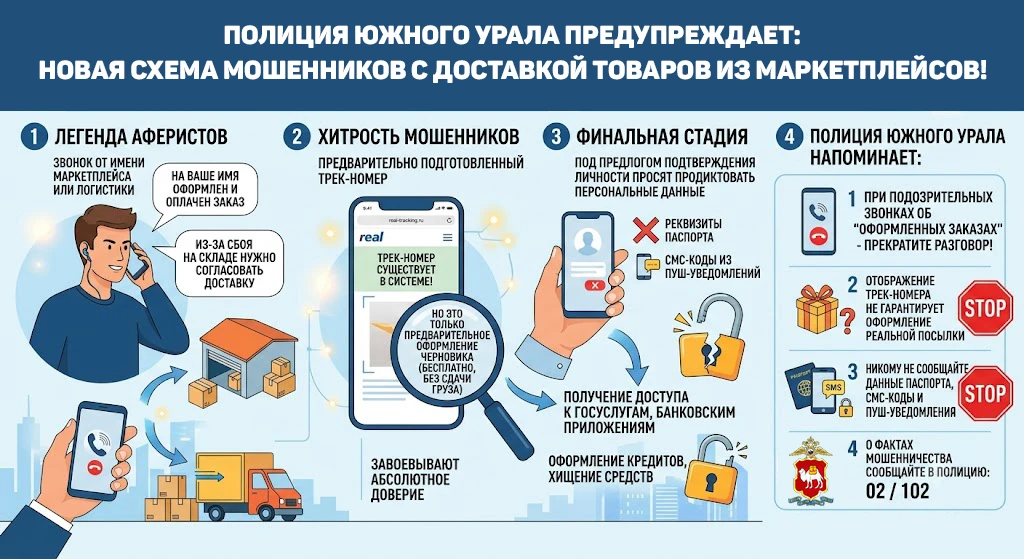 «Вам оформлена доставка из маркетплейса»: полицейские Южного Урала выявили новую уловку аферистов с 