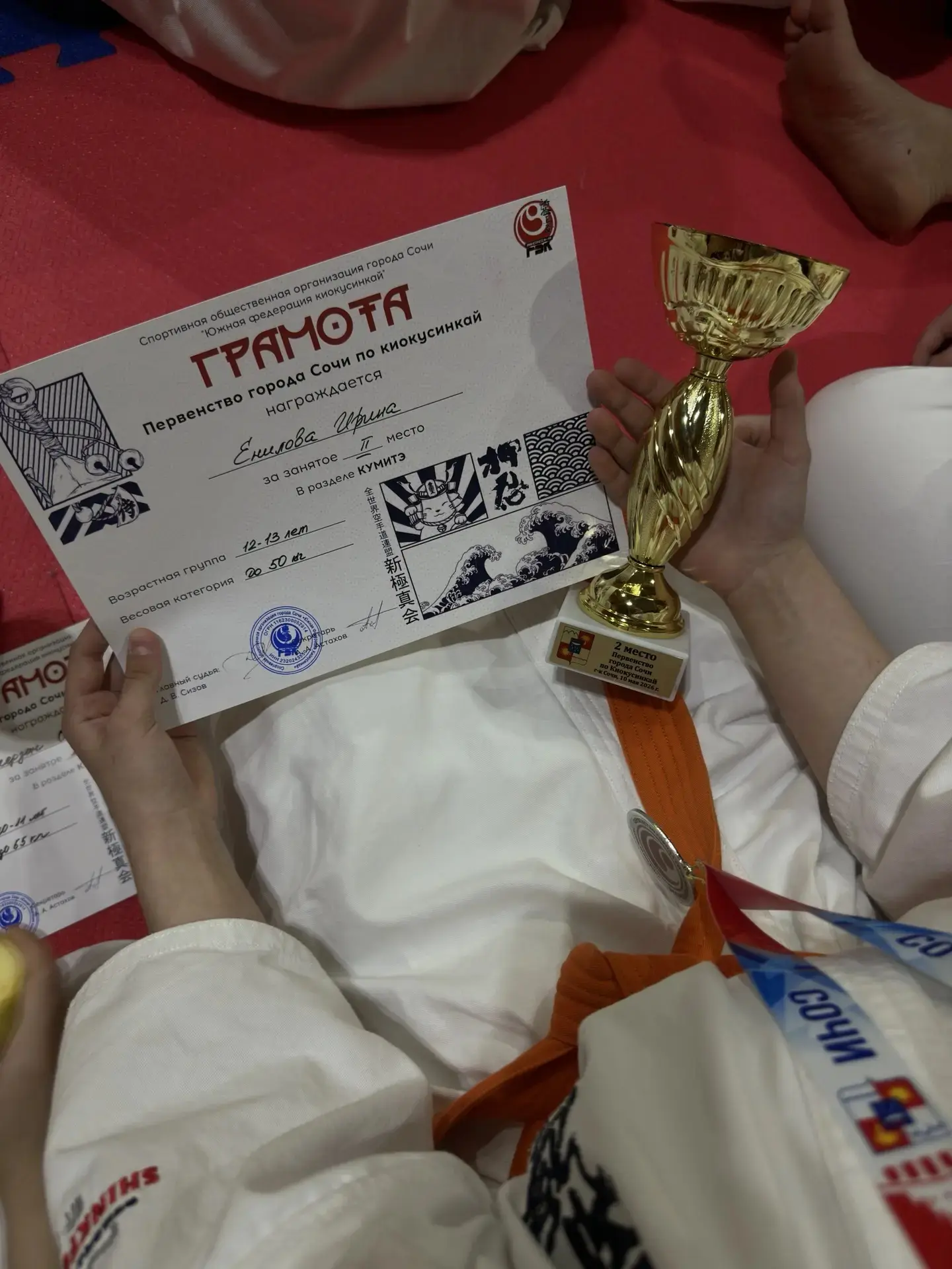 Поздравляем! Енилова Ирина, ученица 6 «Г» класса, приняла участие в первенстве города Сочи по киокус
