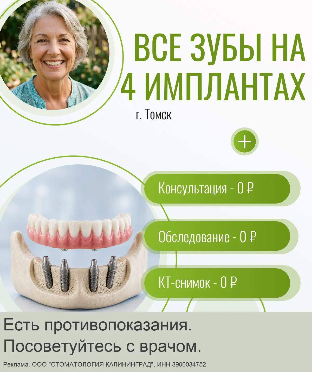 Забудьте о съёмных протезах. Несъёмный на 4-х имплантах!