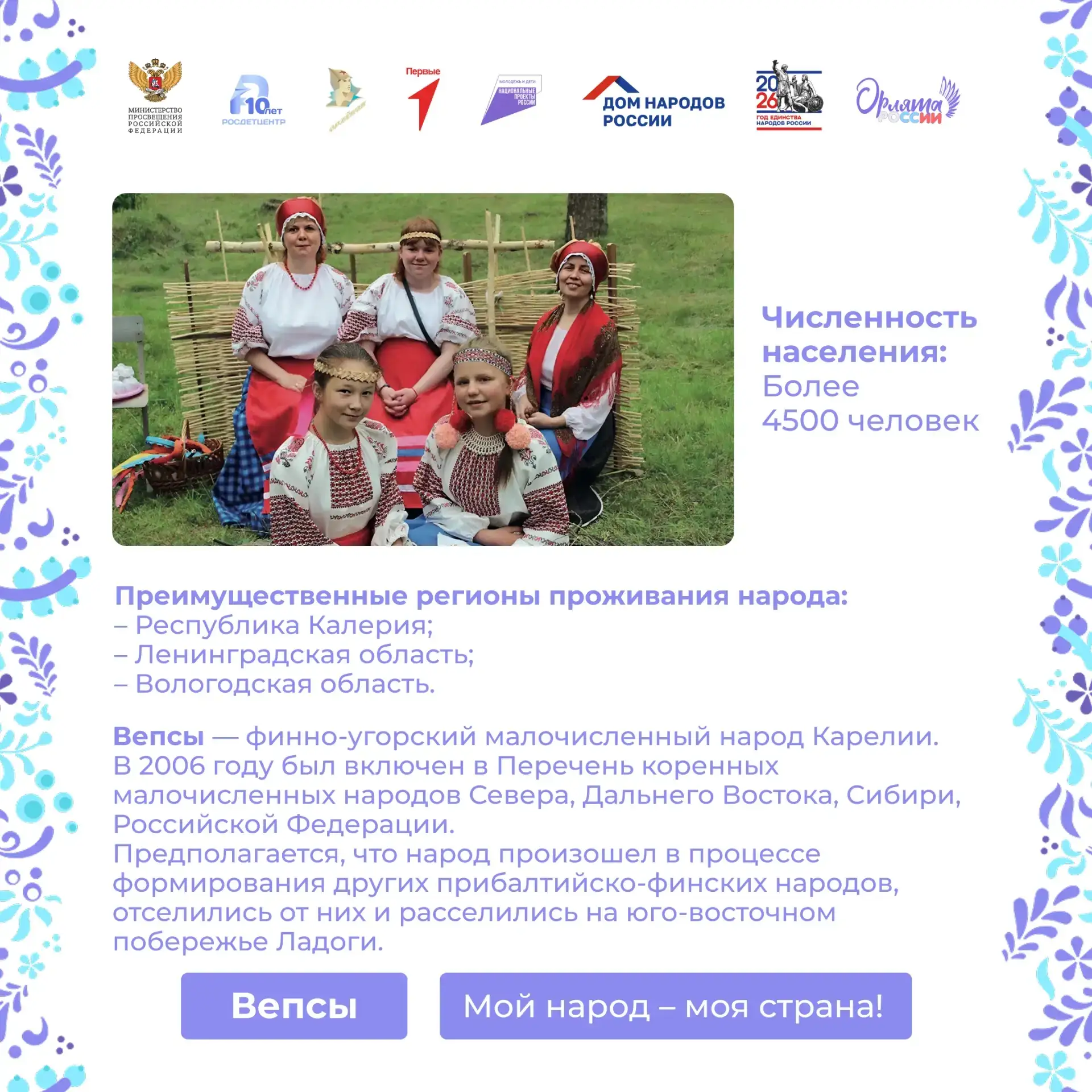 Вепсы, кто они?  Коренные малочисленные народы России – важная часть нашей страны! Продолжаем знаком