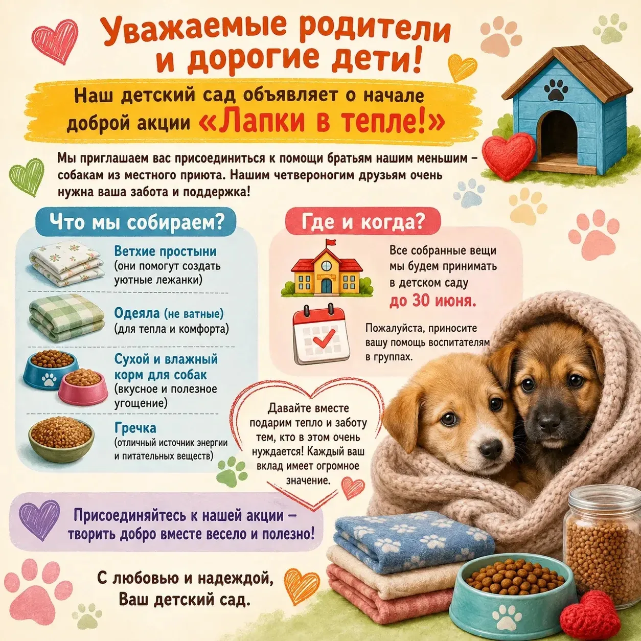 🐾 Приглашаем принять участие в акции «Лапки в тепле»! 🐶❤️