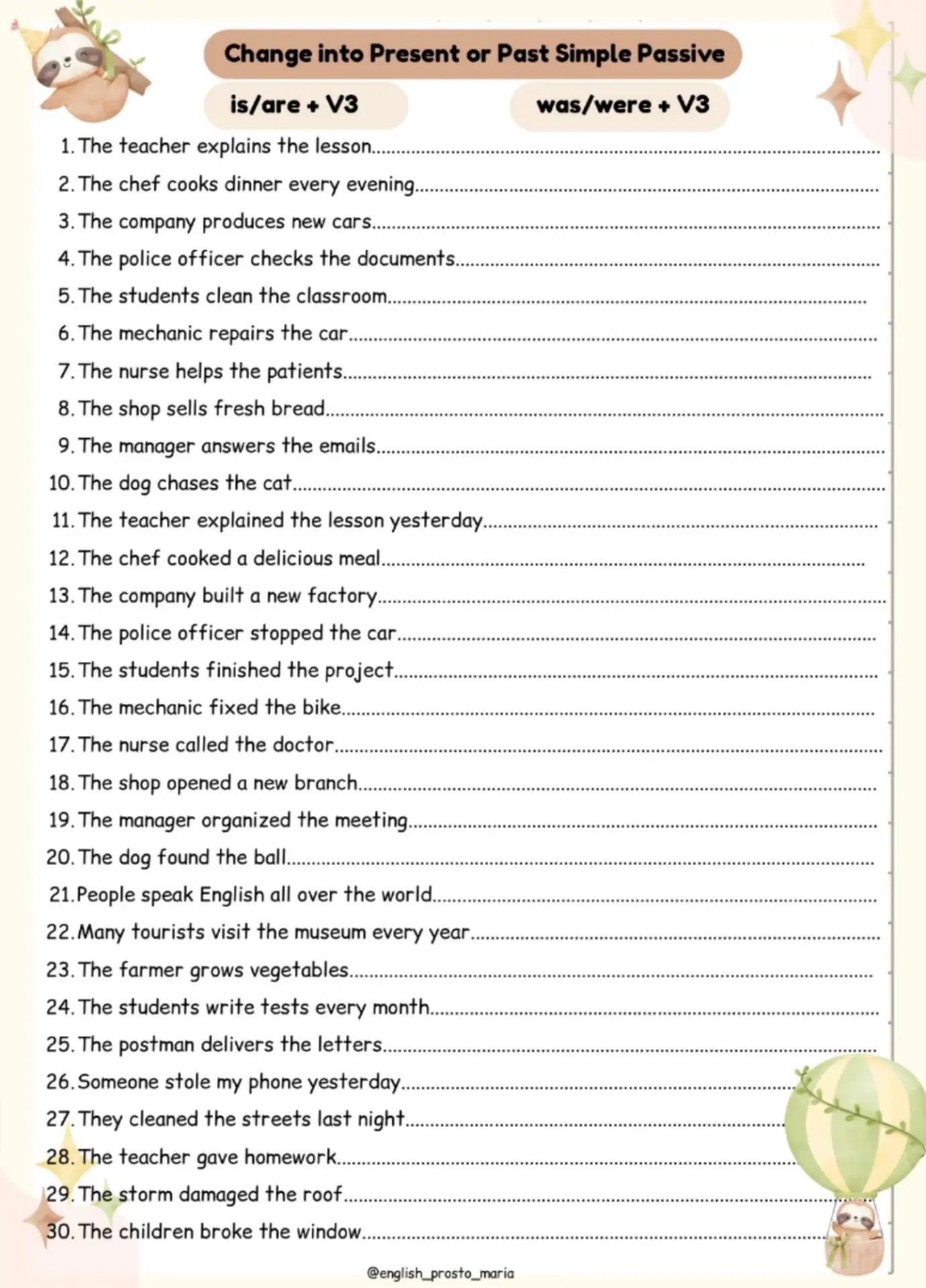 📚 Делюсь worksheet для тренировки Present Simple Passive и Past Simple Passive!