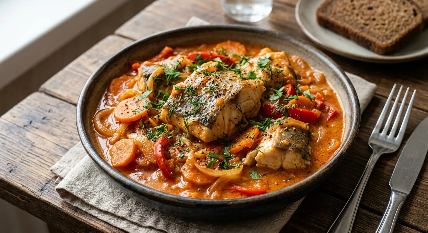 🐟 Нежный и сочный хек, тушенный с овощами в соусе