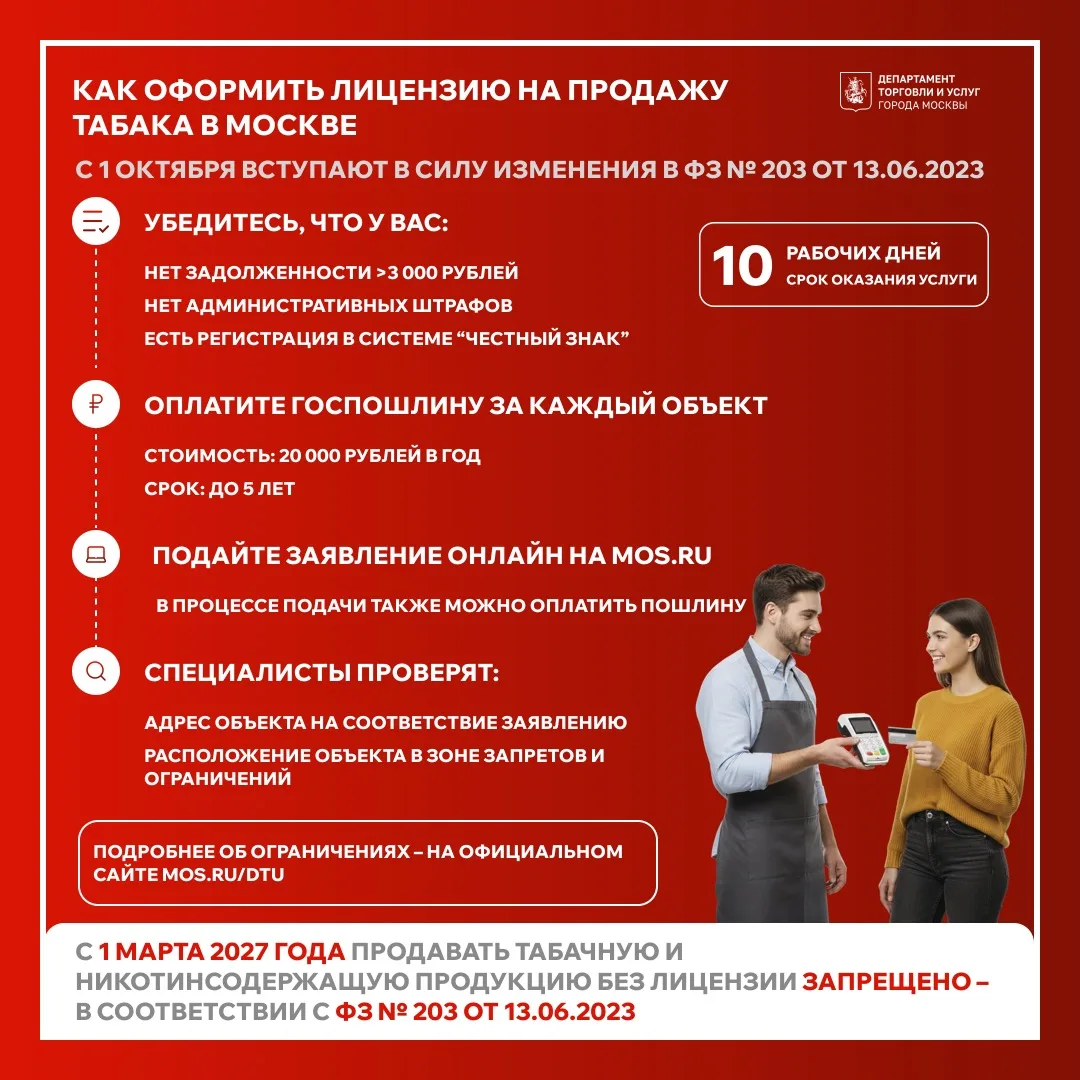 В соответствии с Федеральным законом № 203 вводятся новые правила продажи табачной и ни...