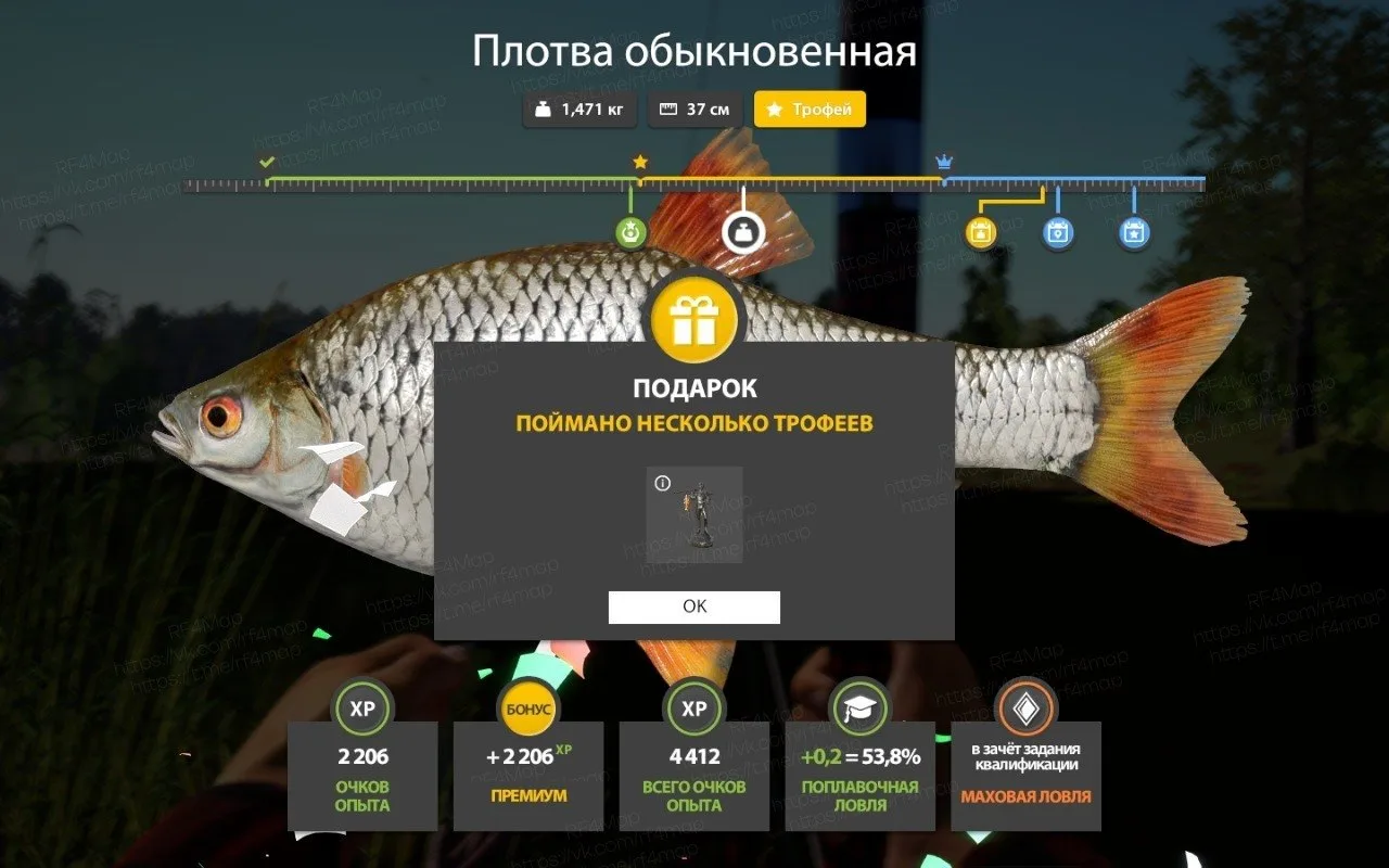 #трофей_rf4map
Водоем: #комариное_rf4map
- Рыба: Плотва обыкновенная, Ротан
- Координаты: 71:87
- Кв