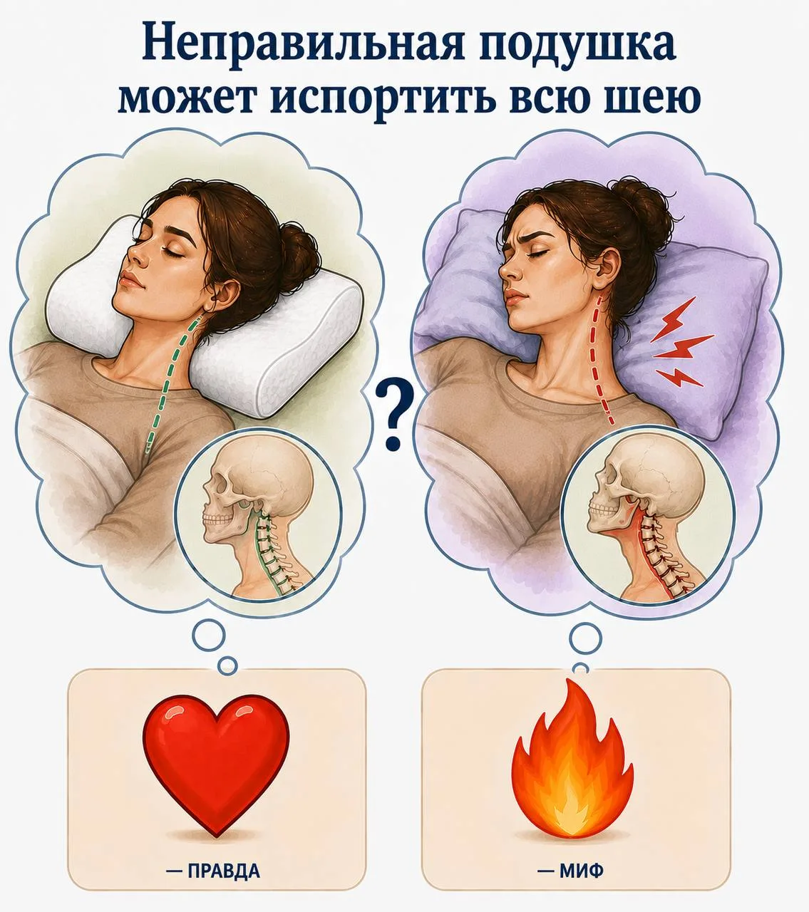 Неправильная подушка может испортить всю шею?

❤️ — Правда
🔥 — Миф