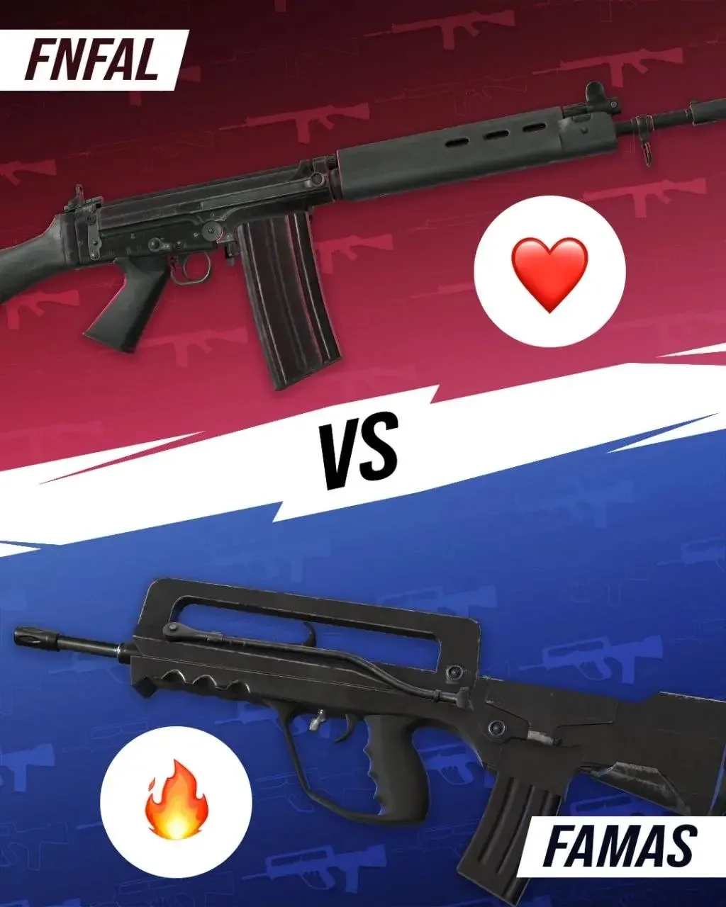 🧐 Атака или защита? FN FAL или Famas?

Голосуй за лучшую пушку! 

❤️ — FN FAL
🔥 — Famas

Standoff 