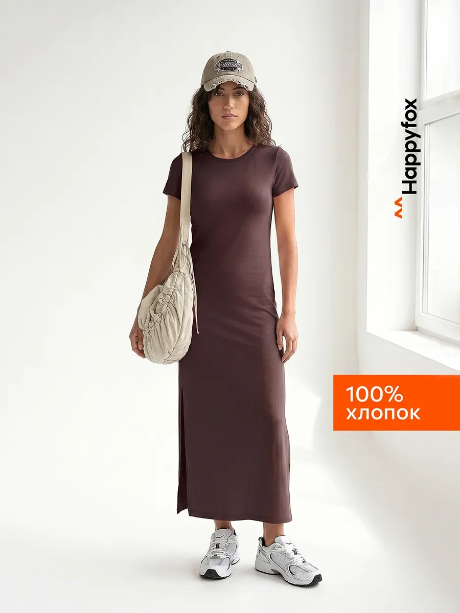 ⚡️ Платье-футболка с разрезами летнее миди трикотажное, Happyfox