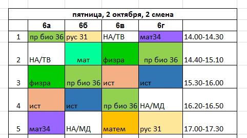 Доброе утро! Расписание 2 смены на пятницу, 2 октября