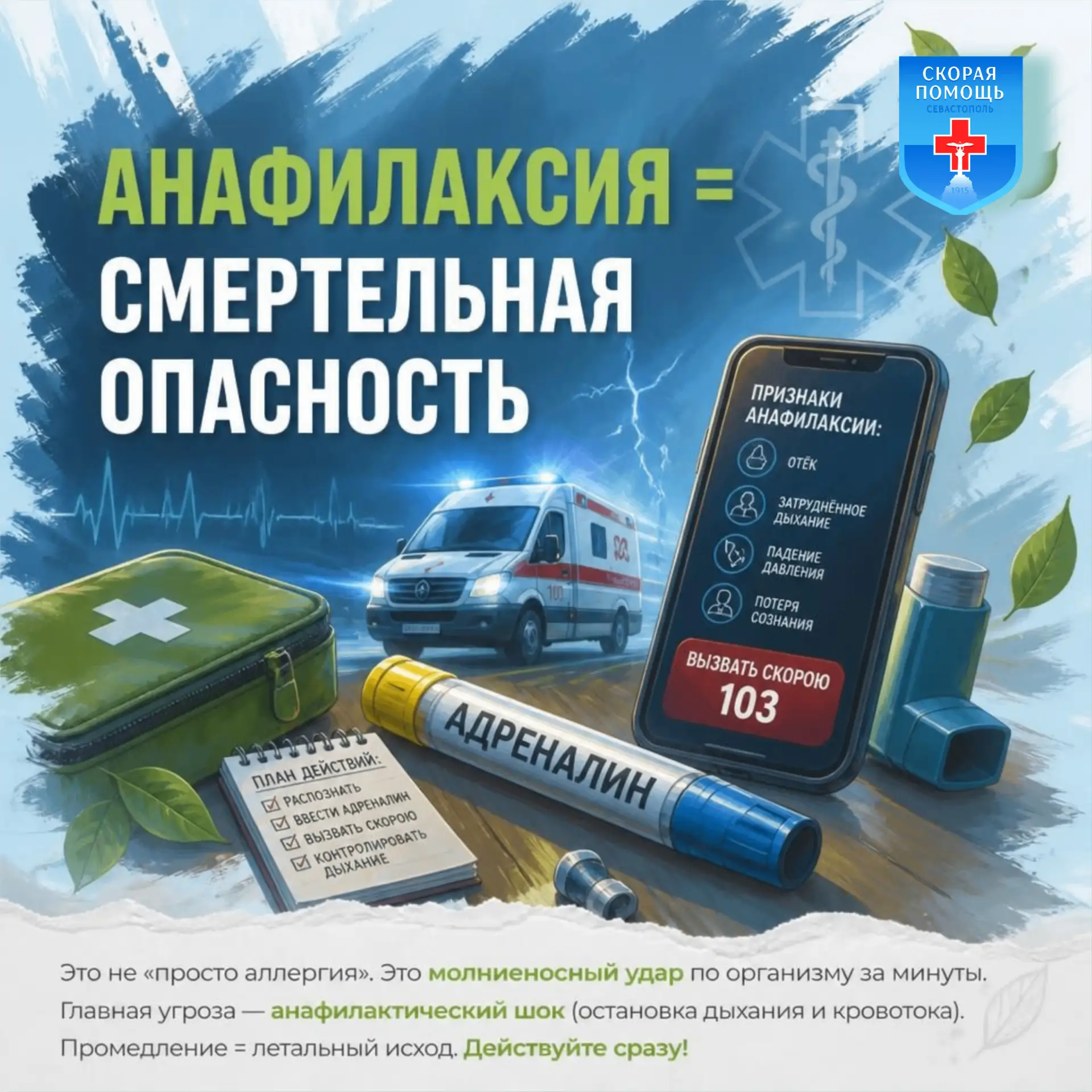 🆘 Что делать при анафилактическом шоке до приезда скорой помощи?