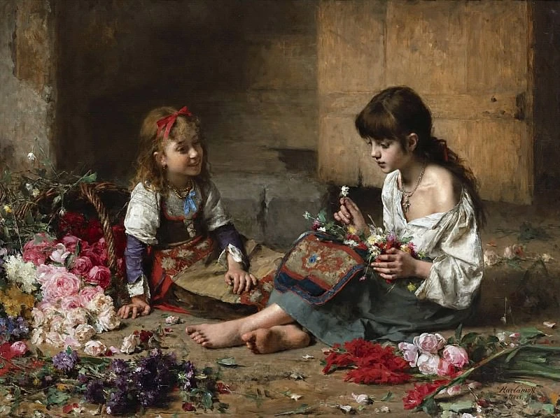 «Юные цветочницы», Алексей Харламов (1885 год).