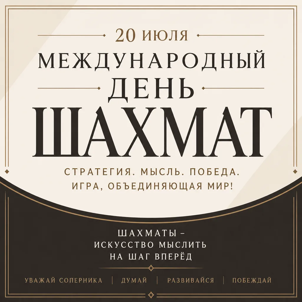♟️ 20 июля — Международный день шахмат!

 Дата выбрана неслучайно: именно 20 июля 1924 года в Париже