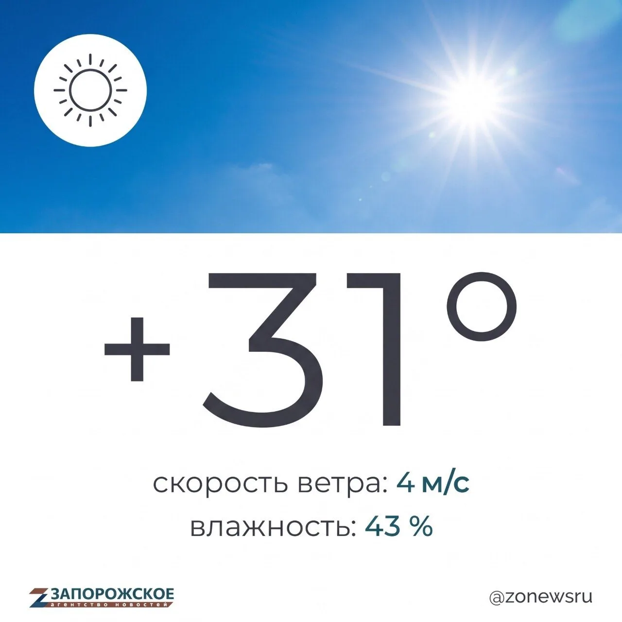 ☀️ Преимущественно ясная, солнечная погода ожидается в Запорожской области в субботу, 2...