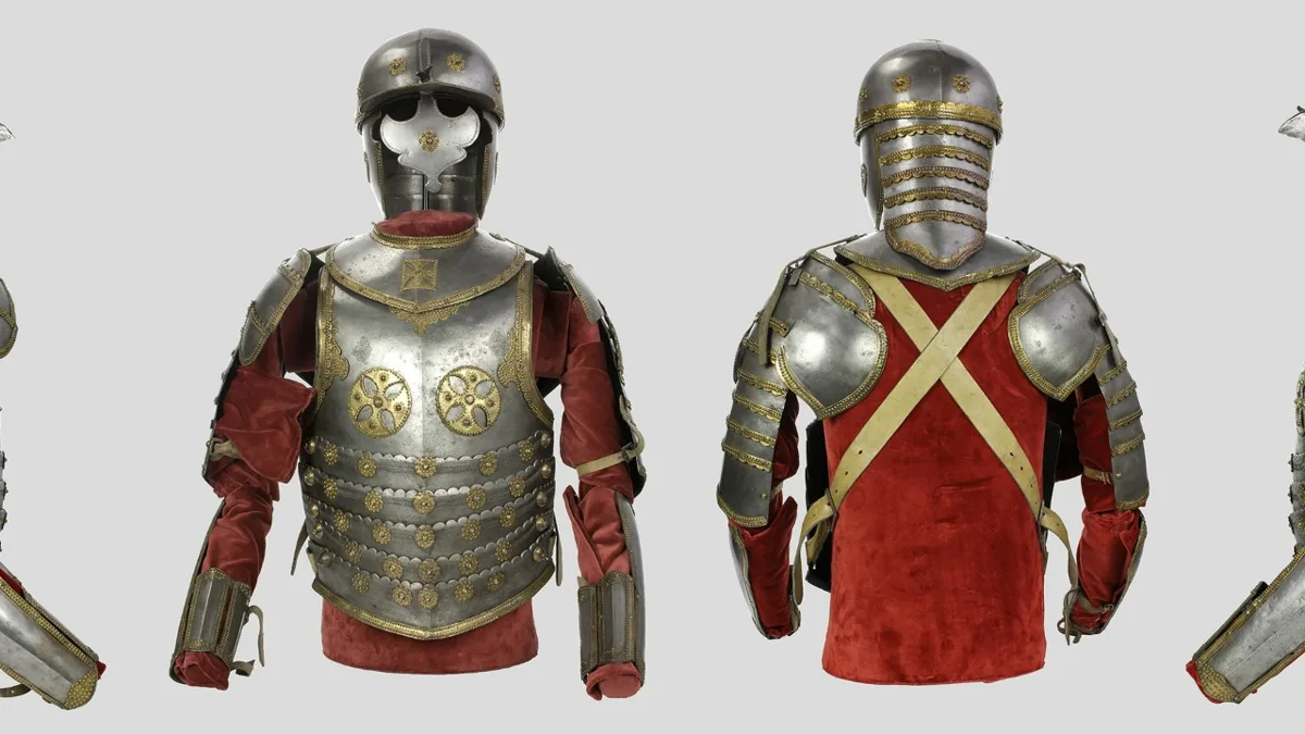 Классический гусарский доспех, датируется 1640–1675 годами, высота 80 см, ширина 55 см