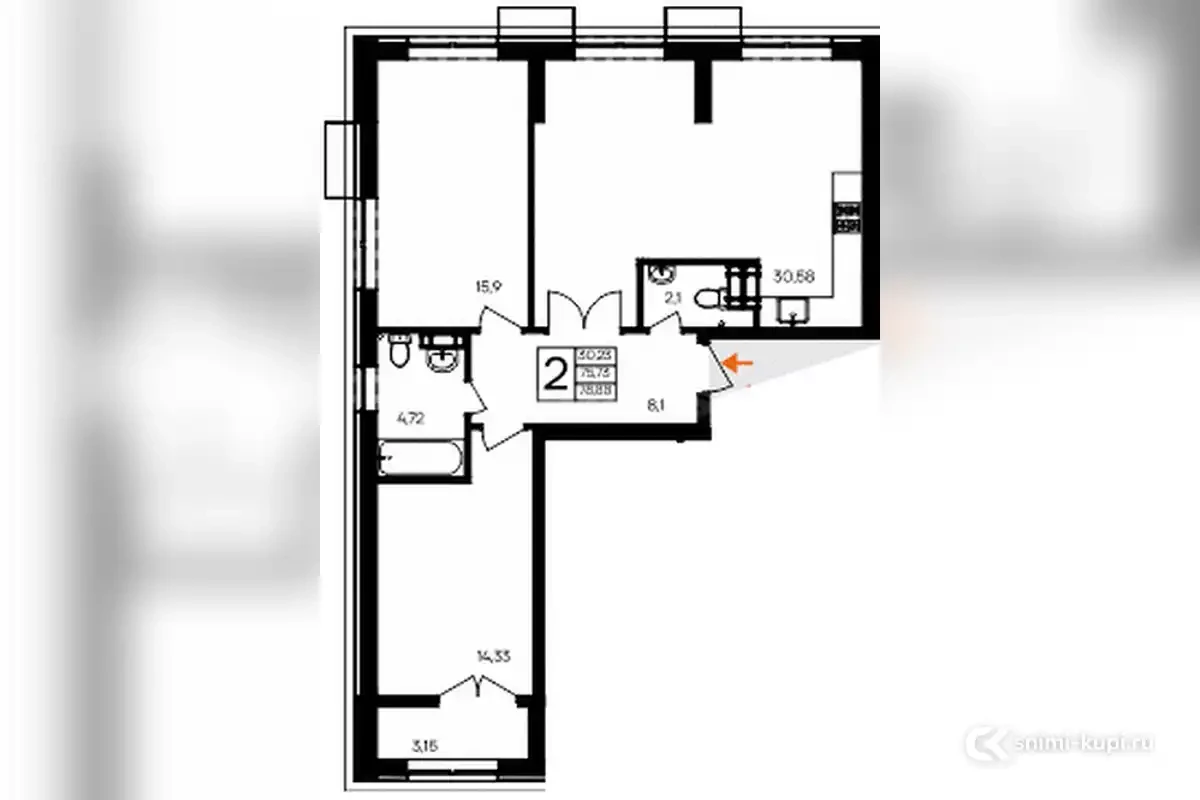 Квартира, 2-к, 78.88 м², 4 эт.