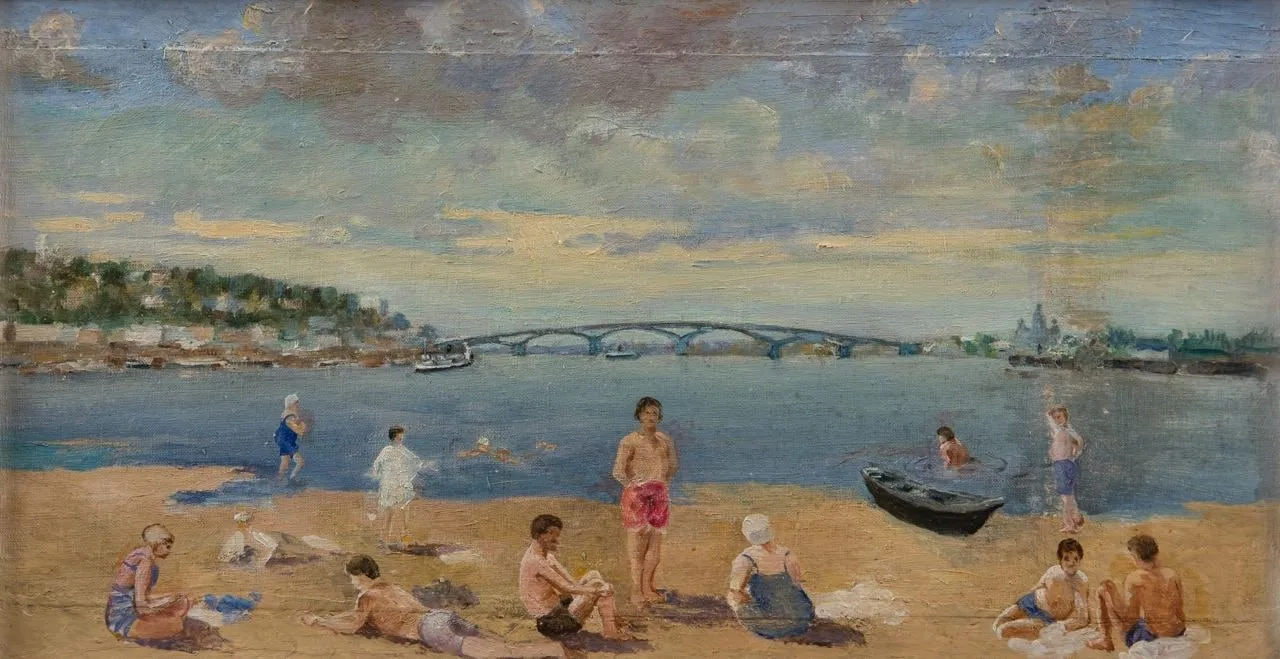 🎨 Картина дня: «Пляж. Мочальный остров» (1920-30-е), Николай Евлампиев
