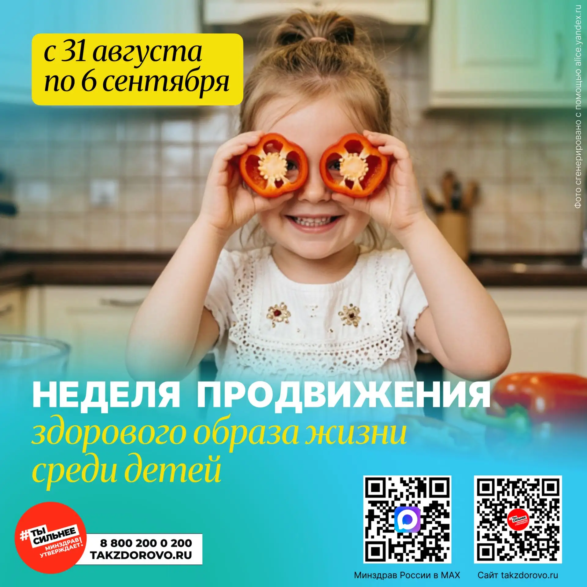 🍏 С 31 августа по 6 сентября — Неделя продвижения здорового образа жизни среди детей!