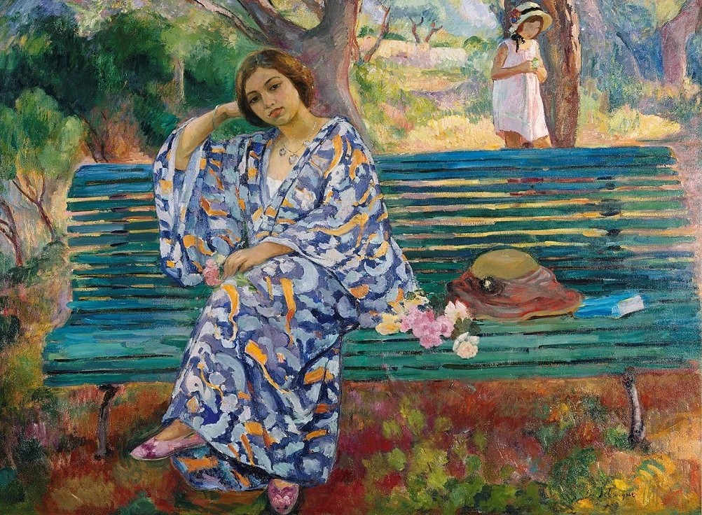 Henri Lebasque (1865 - 1937) "On the Green Bench", 1911
