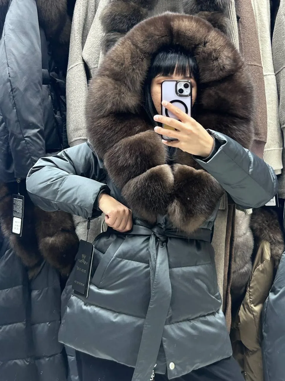 ✅ пуховики Classic с мехом песца