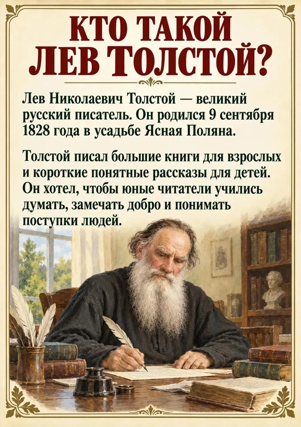 🖋️🎉 Сегодня, 9 сентября, мы отмечаем 198 лет со дня рождения Льва Николаевича Толстог...
