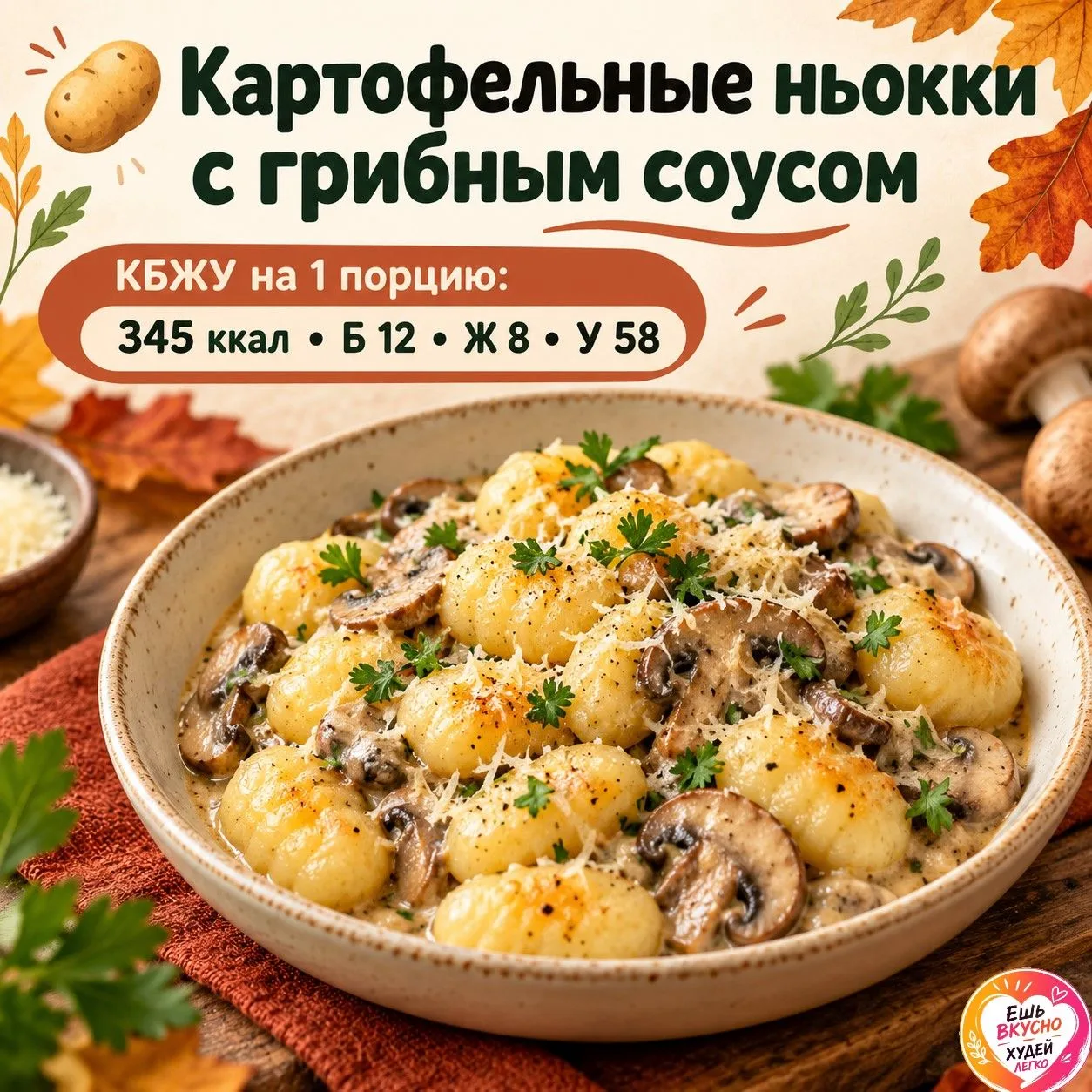 🥔 Картофельные ньокки с грибным соусом — когда хочется чего-то уютного и необычного