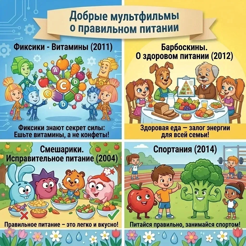 📺Знакомим детей с основами здорового питания через мультфильмы!🍓🍐🍎