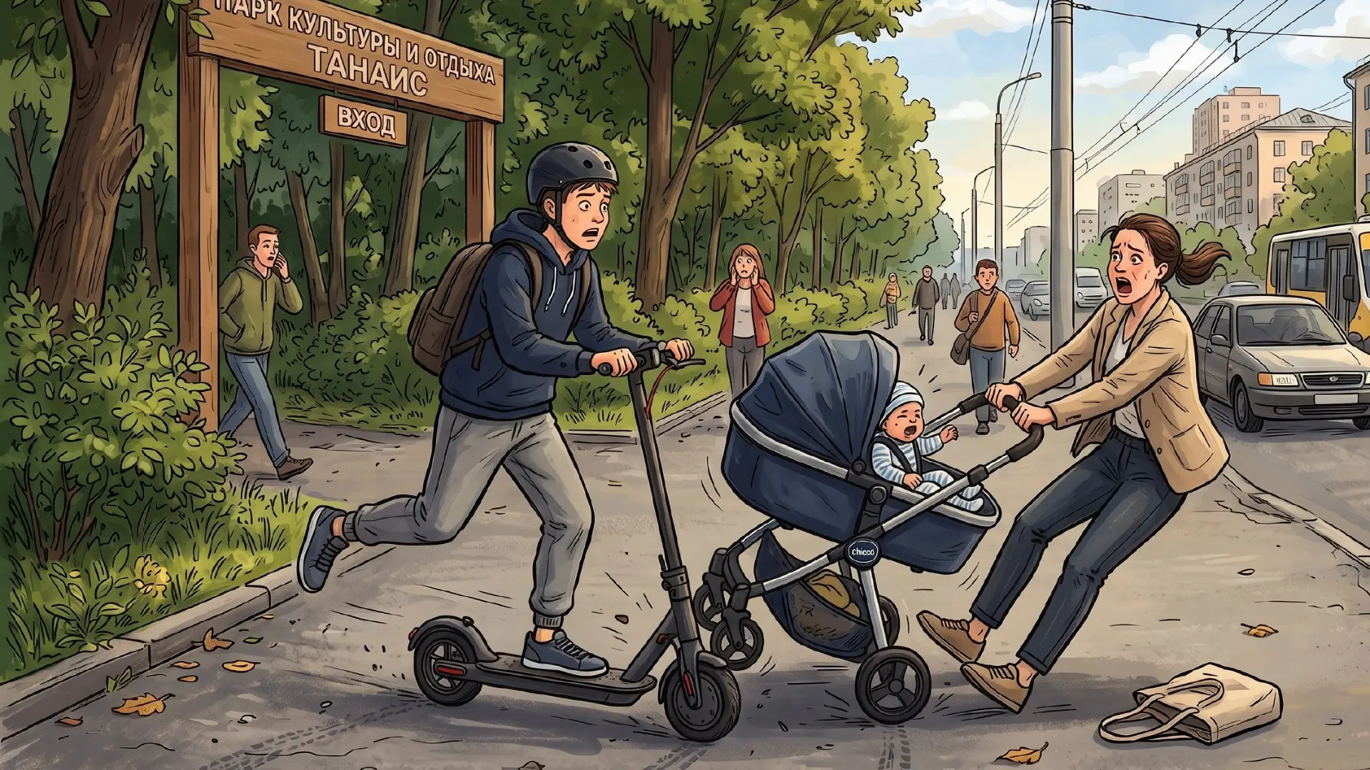 ❗15-летний подросток на электросамокате сбил коляску с ребенком.

На улице Героев Сибиряков 27-летня