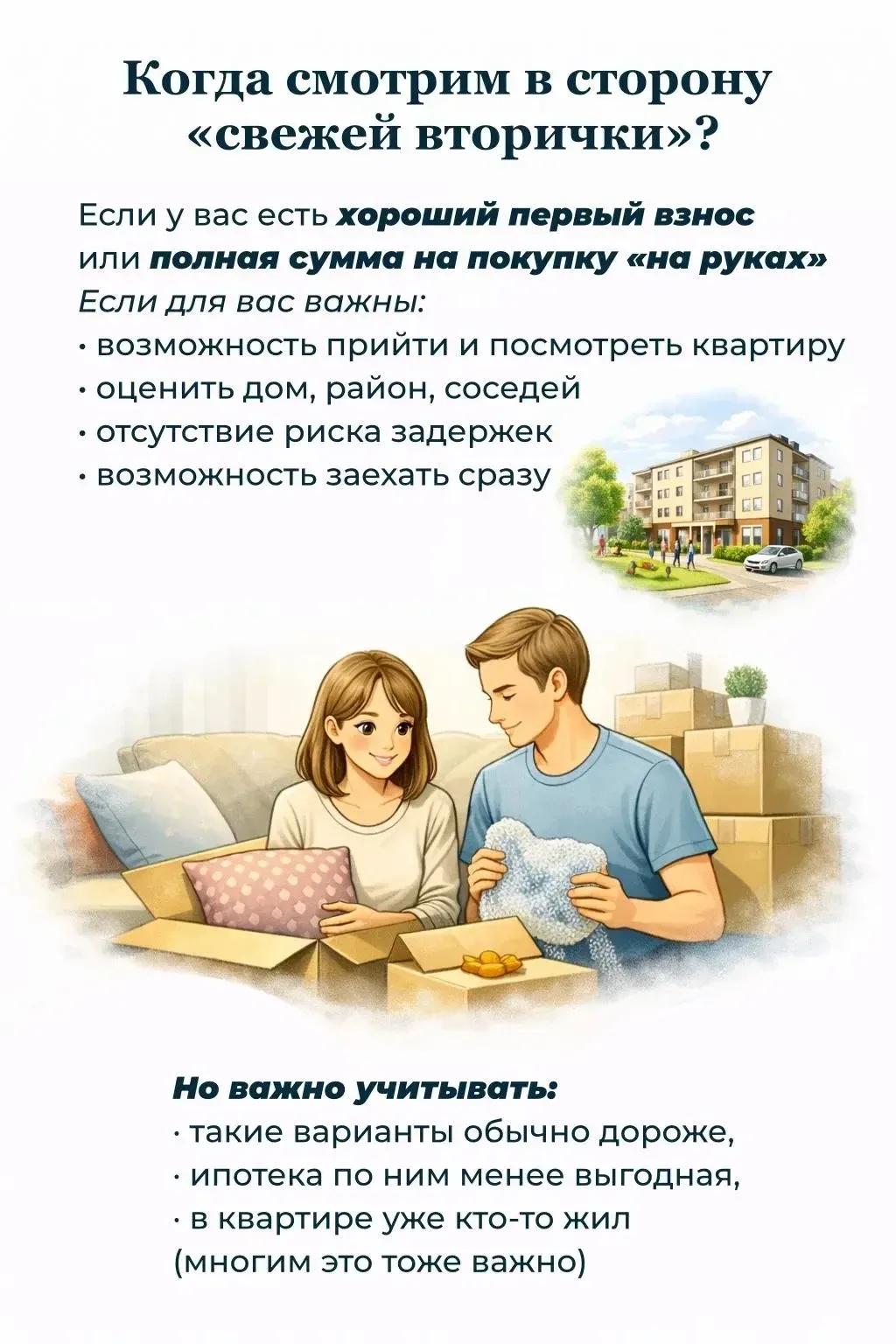 🏠 Новостройка или свежая вторичка?  Сейчас эти варианты часто одинаковы по уровню, району и инфрастр