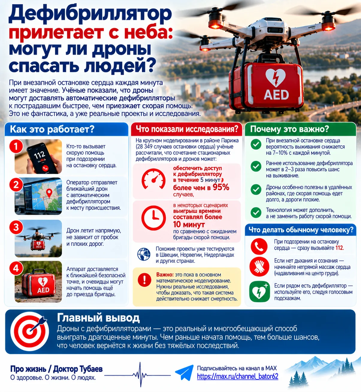 🚁❤️ Дефибриллятор прилетает с неба: могут ли дроны спасать людей?