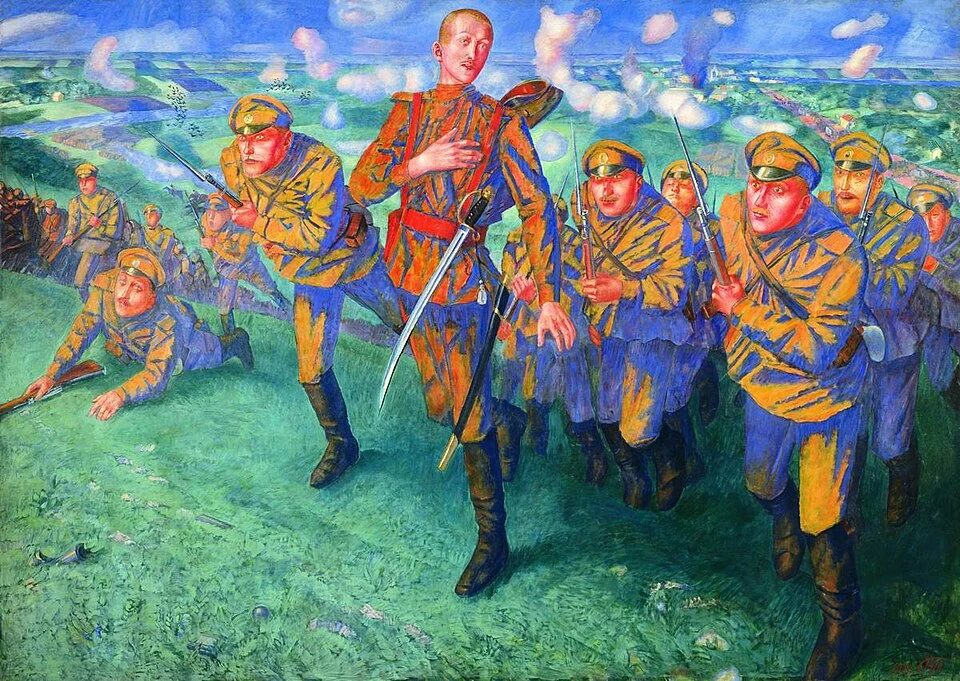 🎨 Кузьма Петров-Водкин
"На линии огня", 1916г.

Кто из русских поэтов Серебряного века добровольно 