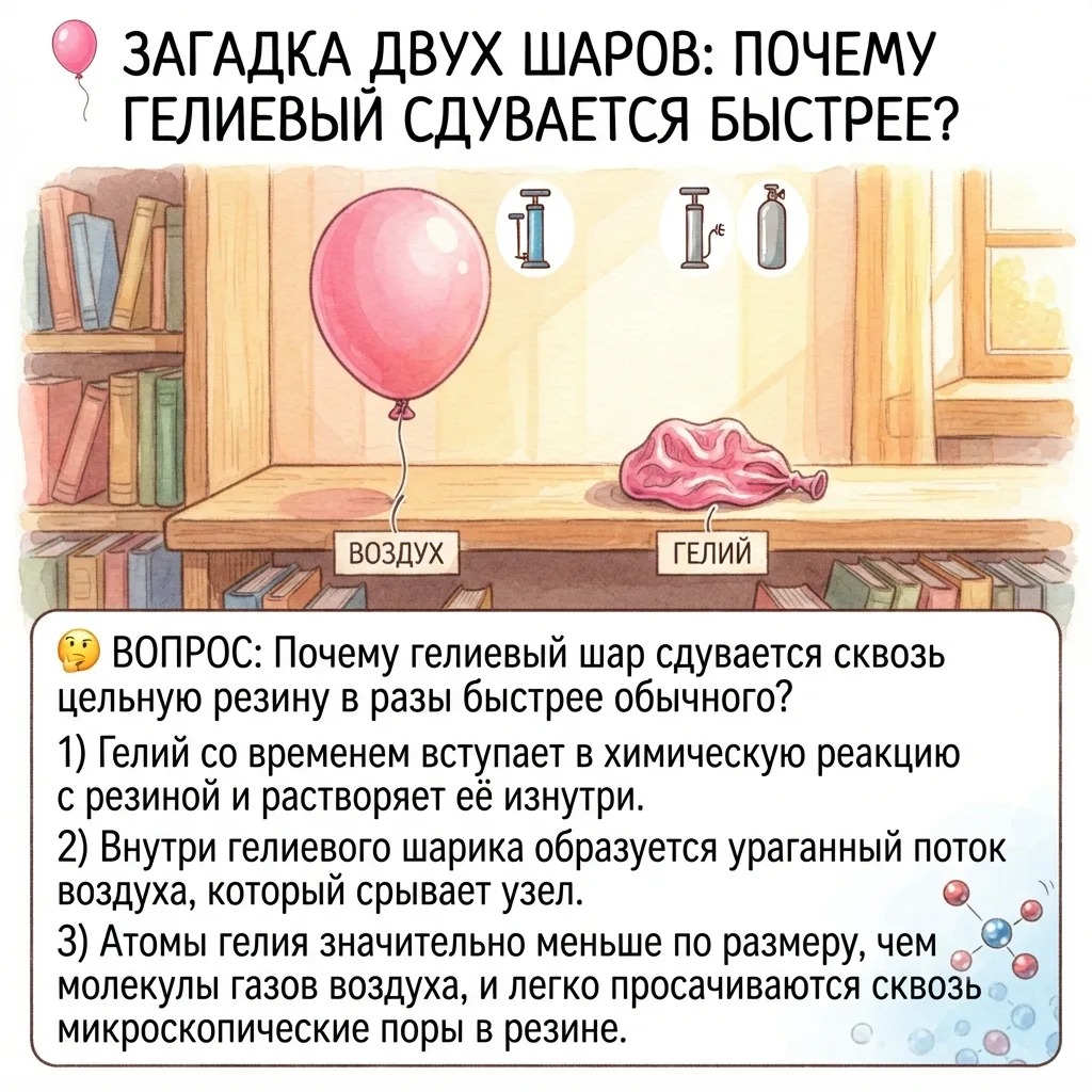🎈 ЗАГАДКА ДВУХ ШАРОВ: ПОЧЕМУ ГЕЛИЕВЫЙ СДУВАЕТСЯ БЫСТРЕЕ?

Представьте двух детей, которым на праздн