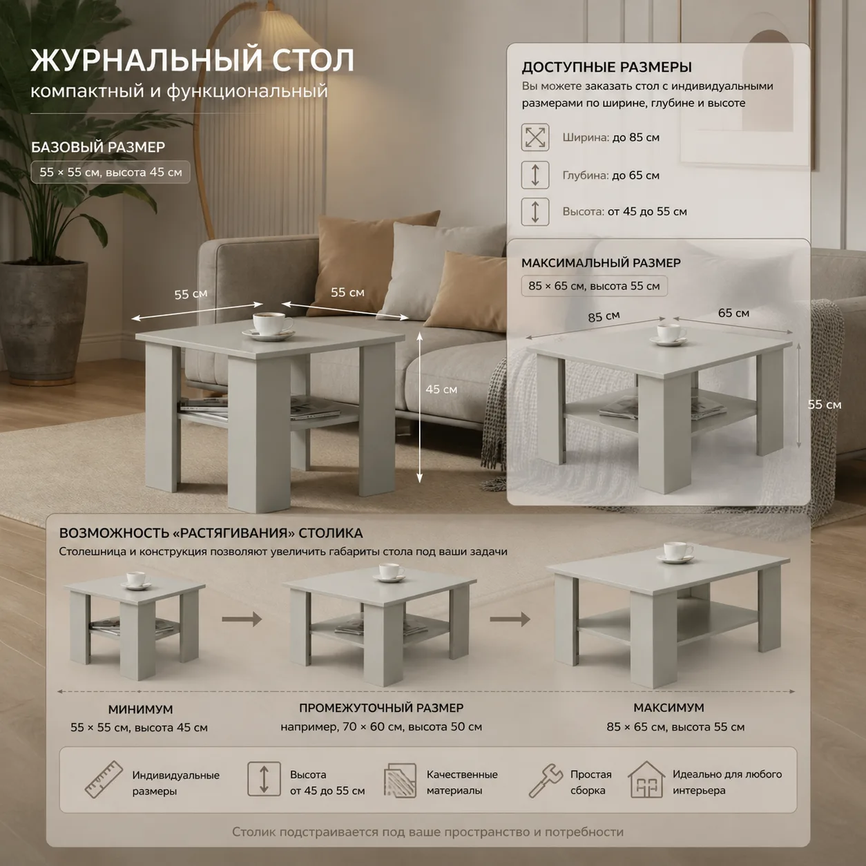 💫Журнальный столик, который подстраивается под вас — это уже не роскошь, а разумный вы...