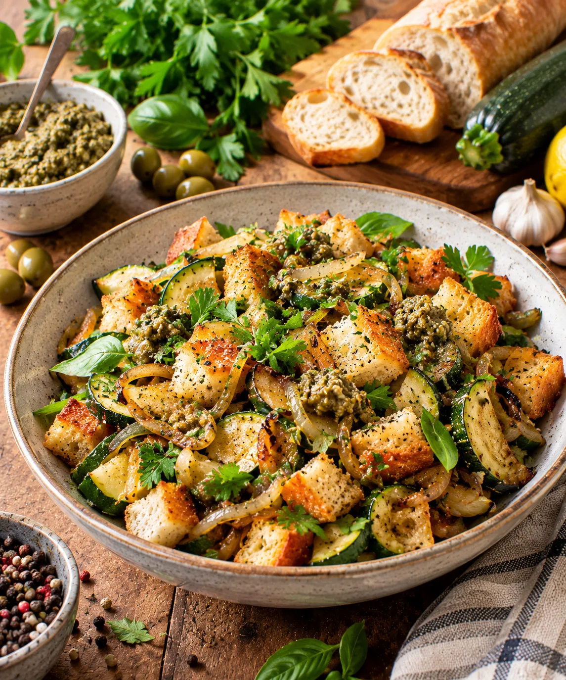 САЛАТ «СРЕДИЗЕМНОМОРСКИЙ» С КАБАЧКАМИ И ТАПЕНАДОЙ 🥒🫒