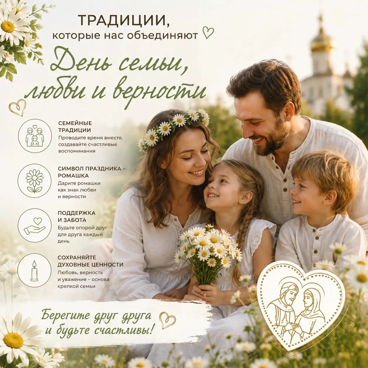 🎉 День семьи, любви и верности: традиции праздника 🎉

8 июля в России отмечают День семьи, любви и