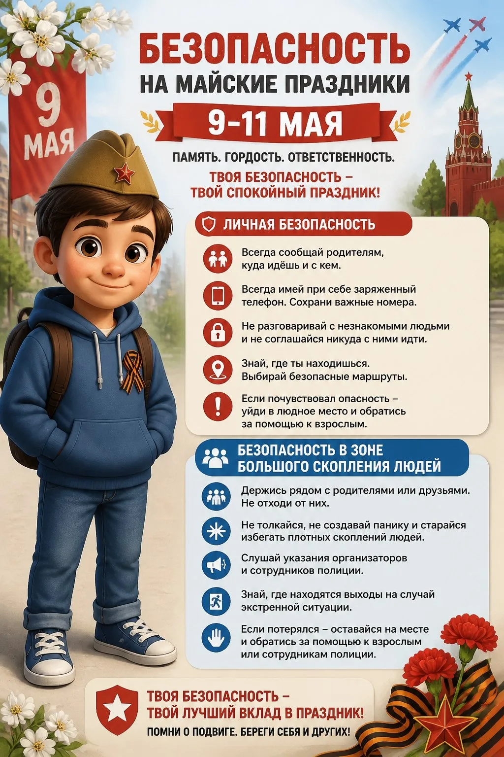 Обеспечение безопасности детей в майские праздники требует от родителей постоянного кон...