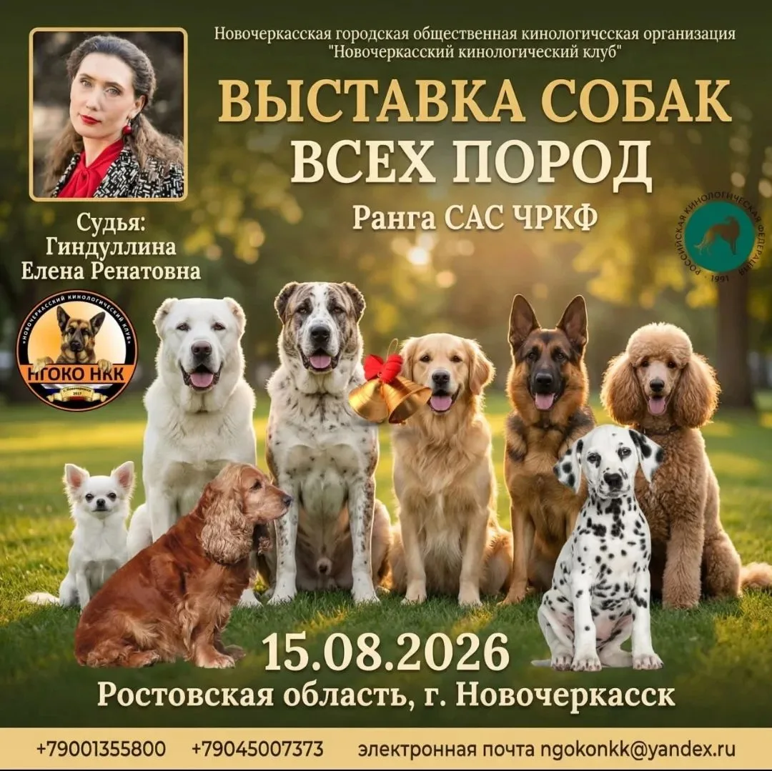 Выставка состоится 15.08.2026 г. на дрессировочной площадке «Оскар».

Регистрация через Зоопортал ht