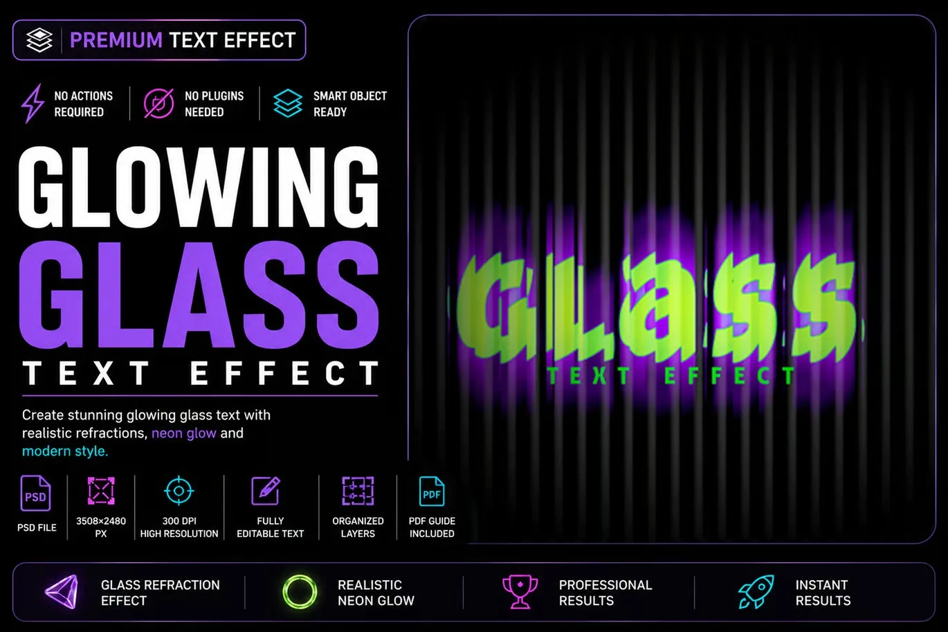 ✅ Glowing Glass Text Effect PSD