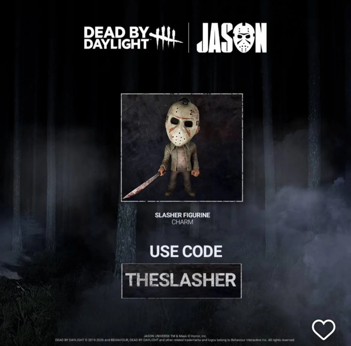 ‼️Введите код THESLASHER чтобы получить новый амулет в виде Джейсона Вурхиза.

Код действителен до 1