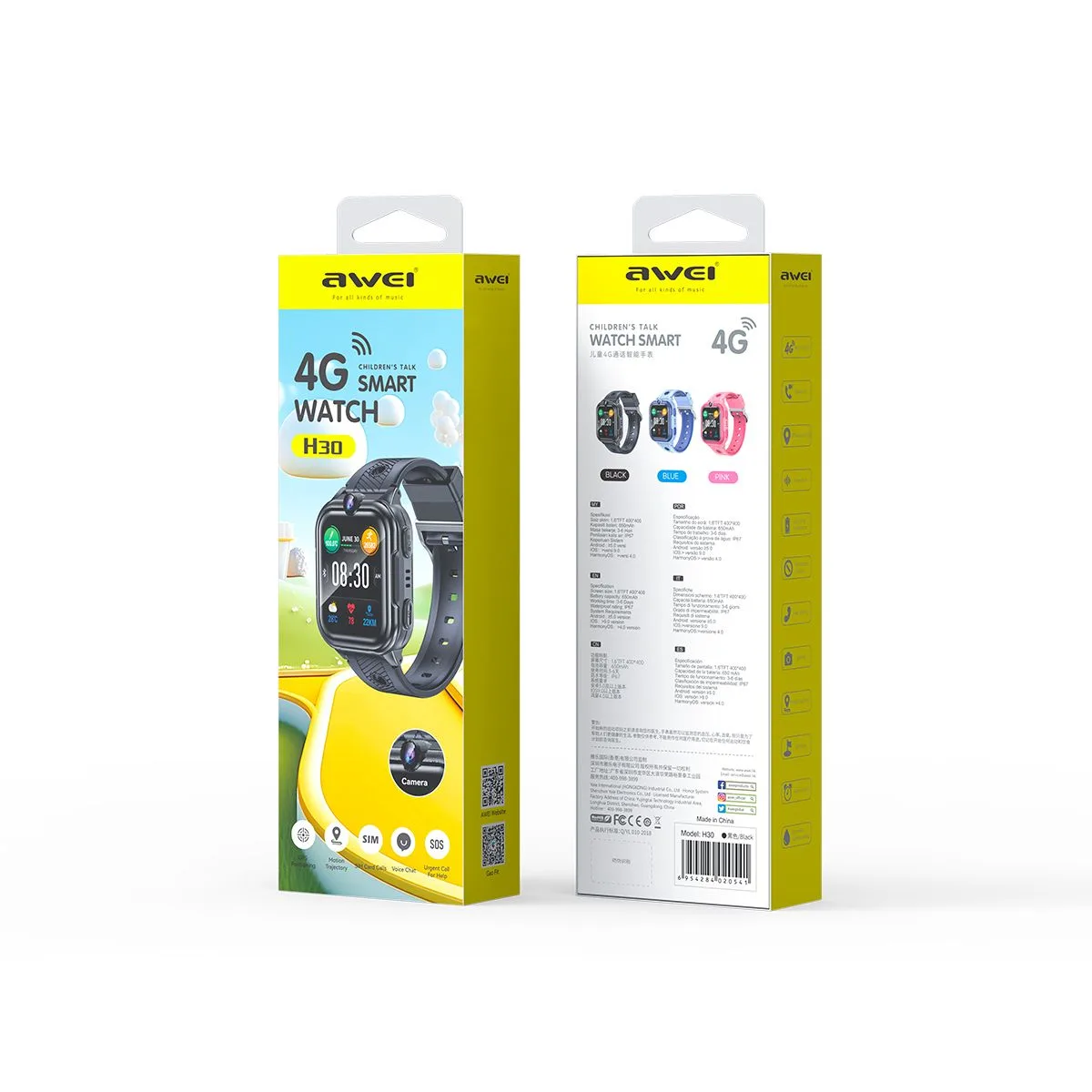 Детские часы Awei H30 Children Talk Smart Watch, Sim 4G, Звонки/Видеосвязь/GPS карта от...