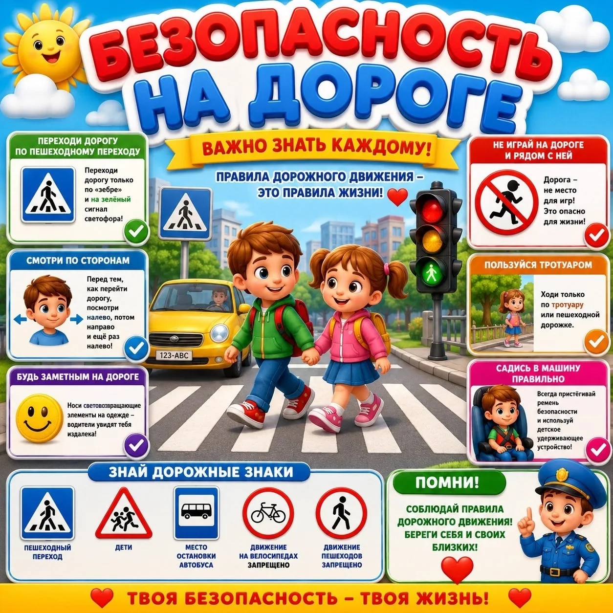 👨‍👩‍👧‍👦 Безопасность ребенка на дороге начинается в семье. 
☝️Родители играют главную роль в фор