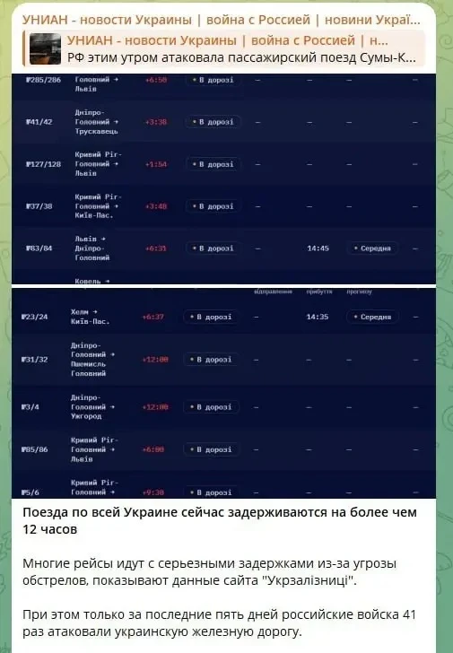 ⚡️УкрСМИ жалуются, что ВС РФ устроило железнодорожный коллапс по всей Украине. 

Все поезда задержив