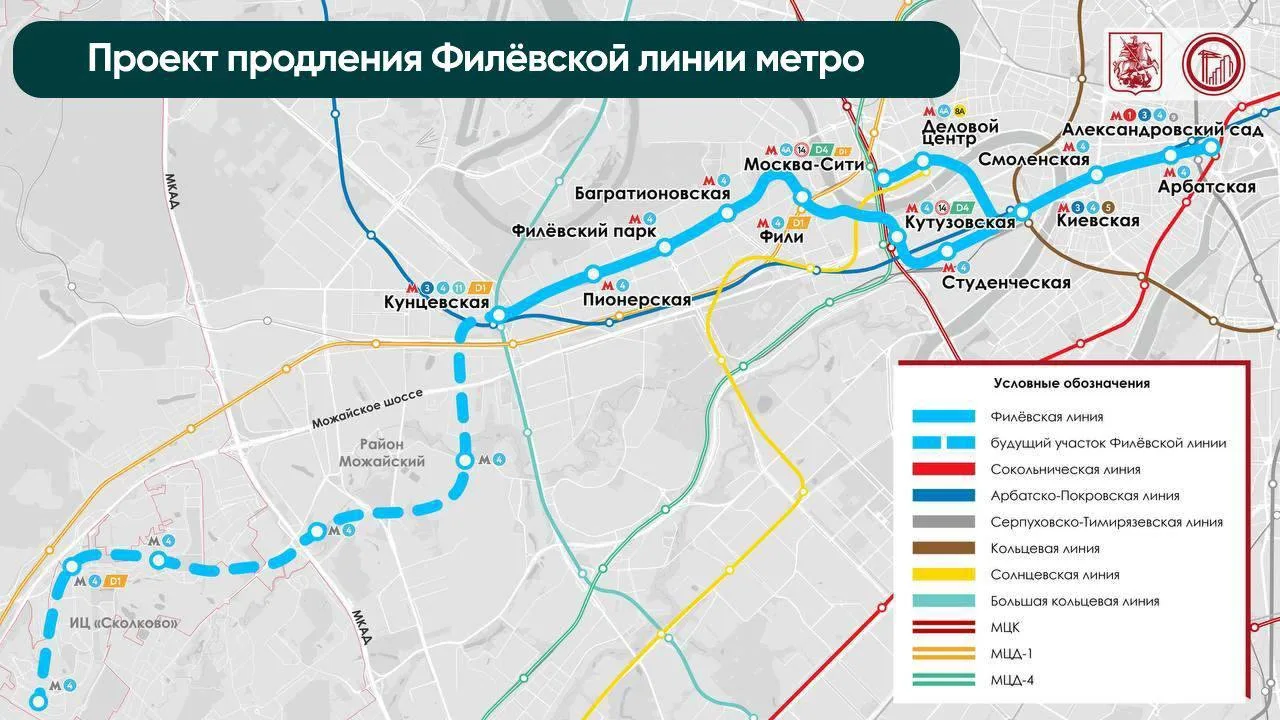 Проект продления Филёвской ветки👆

По плану ветка дойдёт до Сколково, а на маршруте появятся сразу 