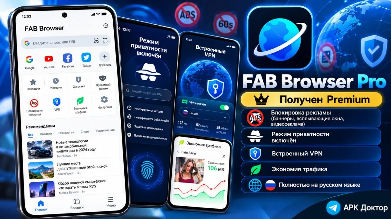 FAB Browser Pro — раскройте возможности частного браузера с блокировкой рекламы!