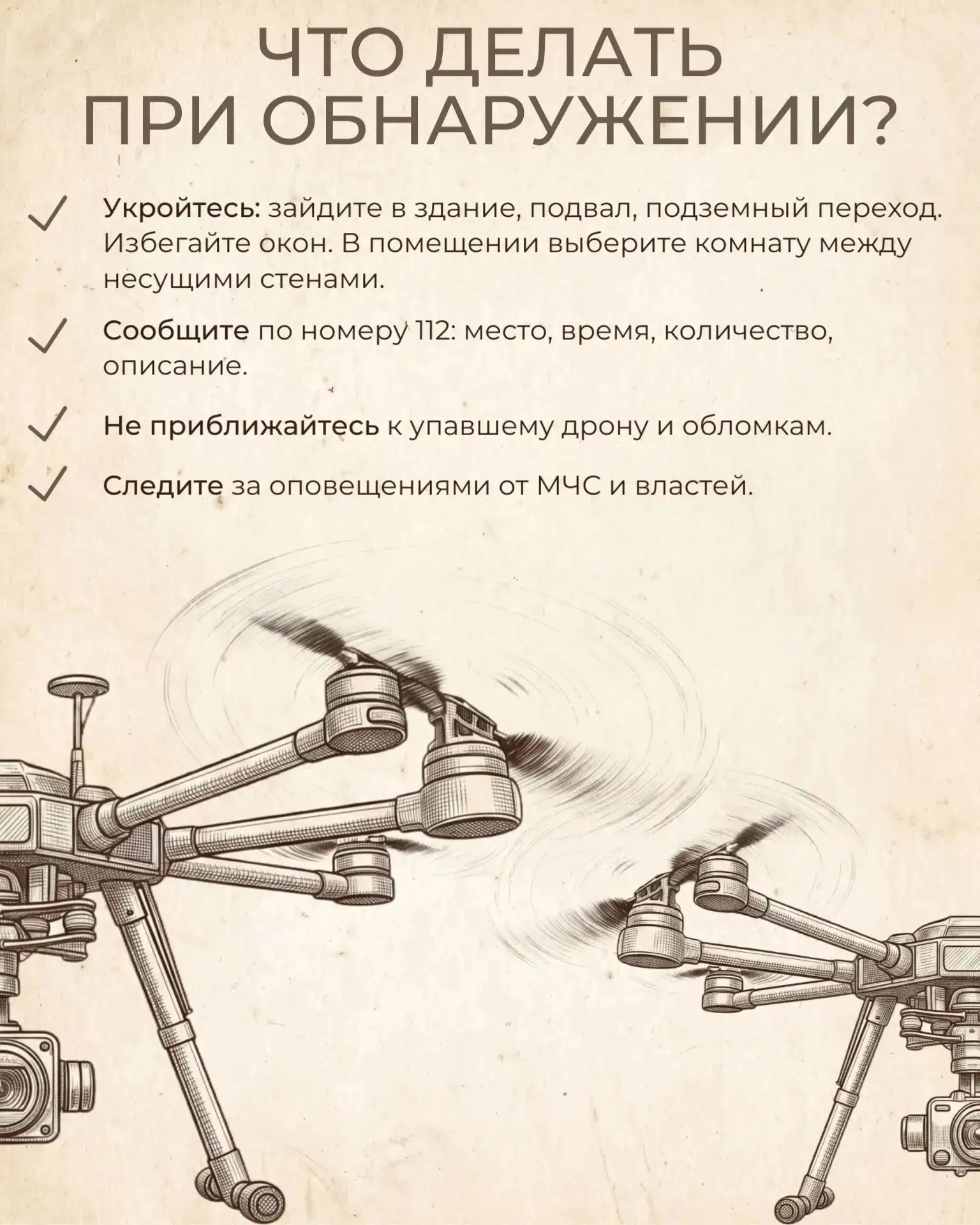 Будьте бдительны! БПЛА💥

В карточках инструкция по выявлению БПЛА и полезные советы по безопасности
