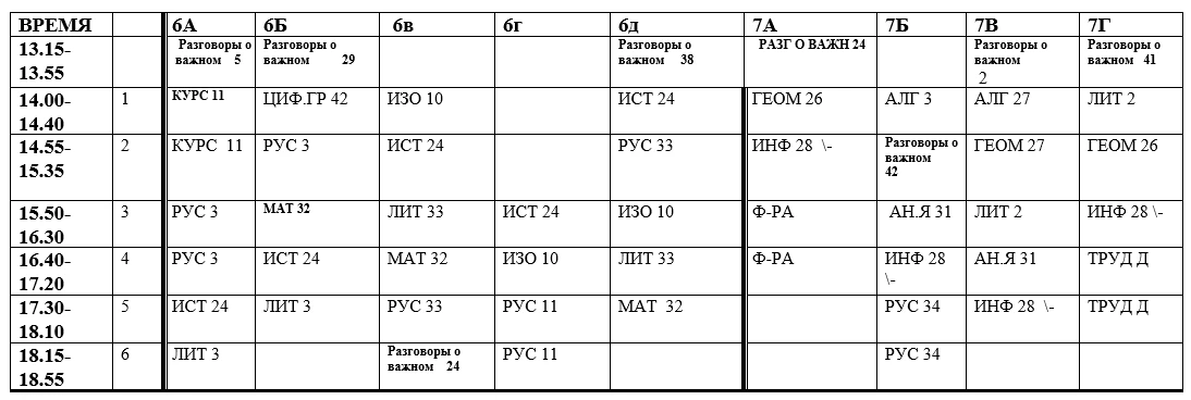 Расписание уроков на понедельник 23.03