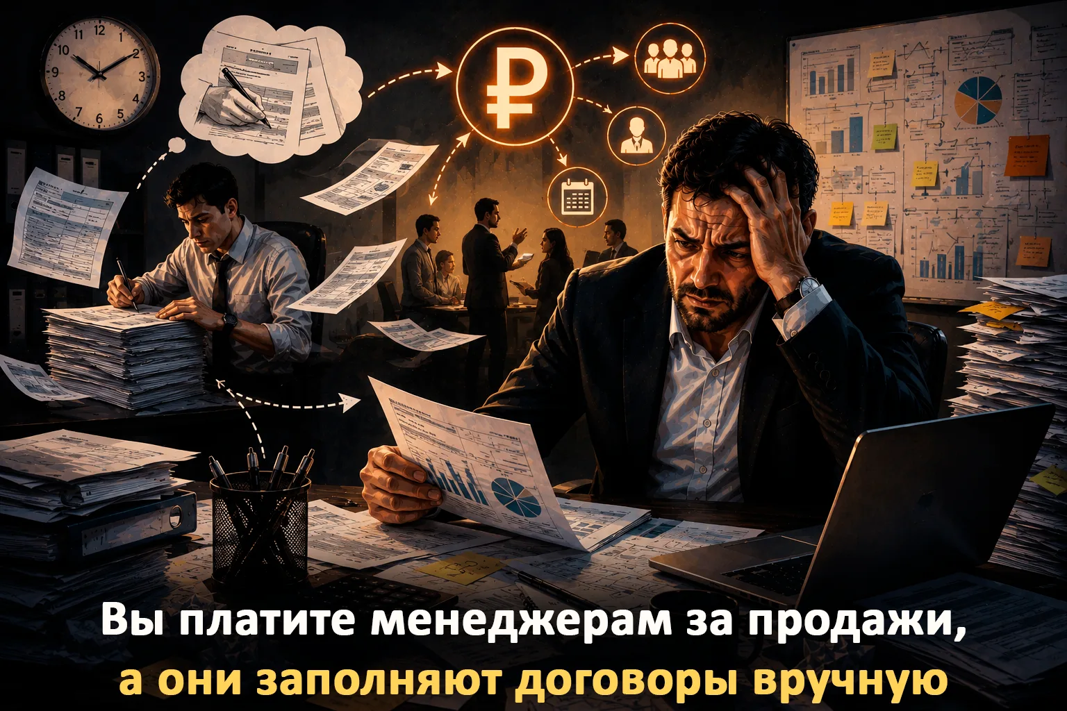 💼 Вы платите менеджерам за продажи. А они заполняют договоры вручную.

Во многих компаниях менеджер